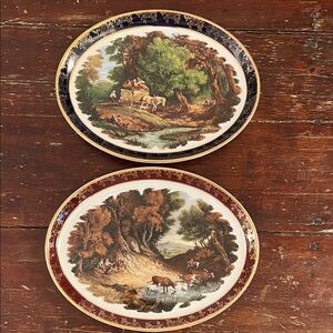 Two oval Royal Falconware plates from England with pastoral scenes